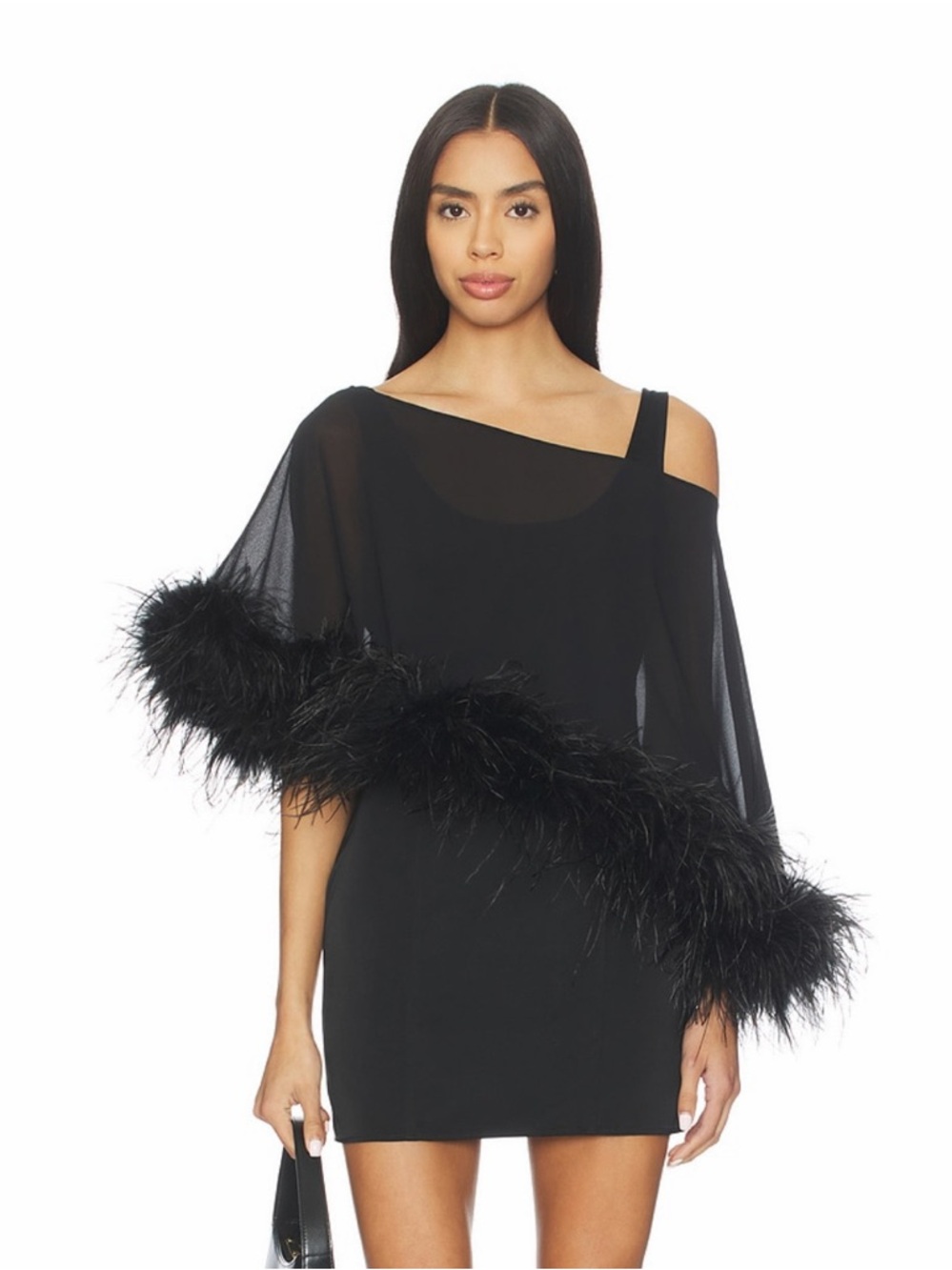 NBD Revolve Roohina Black Sheer Feather Trim Evening Flapper Cocktail Shawl Cape